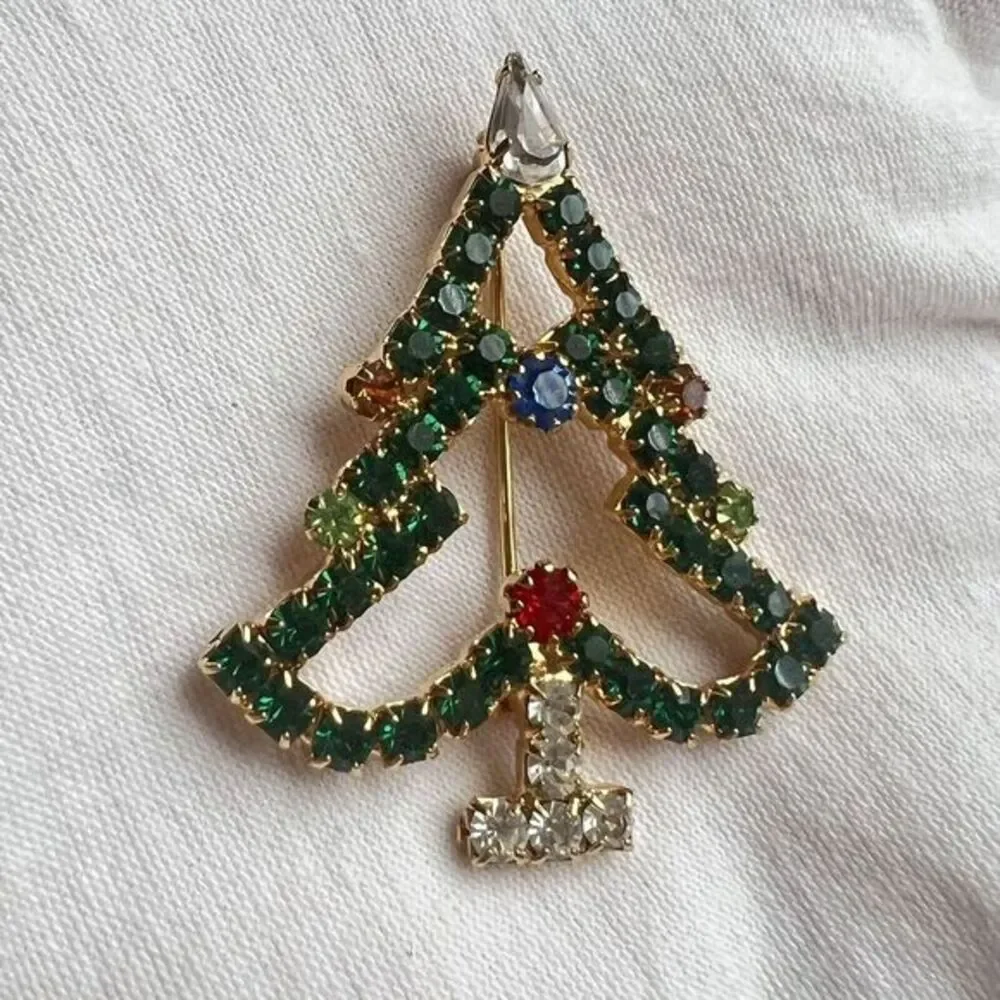Lot of 2 Christmas Brooch Multicolor, Rhinestone, Christmas tree and‎ boot.